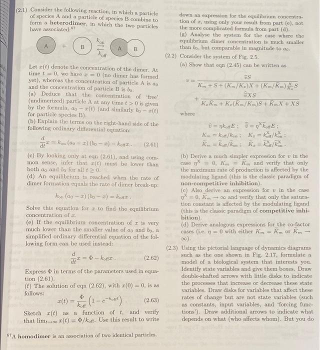 Can I have help with problem 2.1 + (2.1) Consider the following