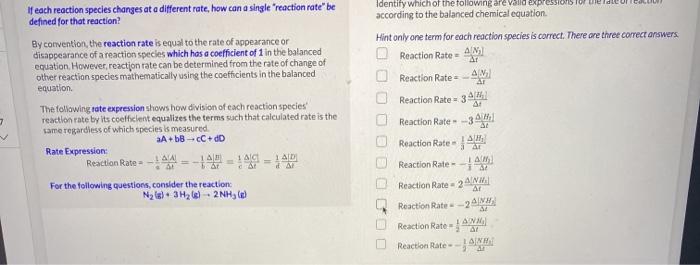  Torror endte If each reaction species changes at a different rate