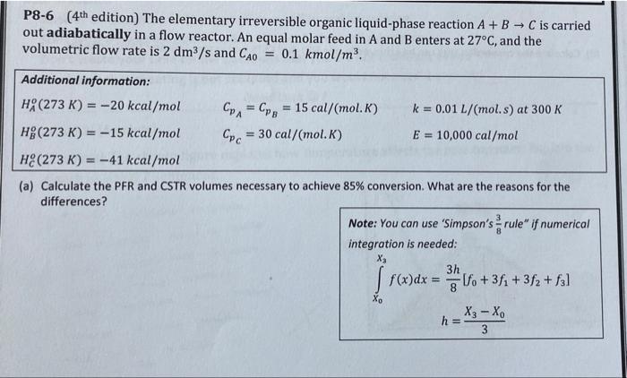 solve this problem by steps P8-6 (4 th edition) The elementary irreversible
