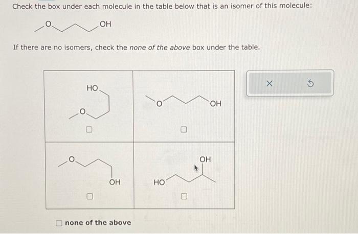  Check the box under each molecule in the table below that