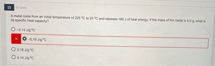  15 0/1 point A metal cools from an initial temperature of