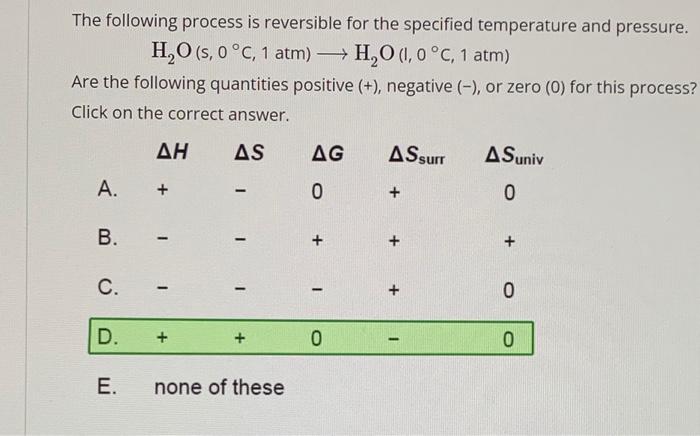 Which is the correct answer? The following process is reversible for the