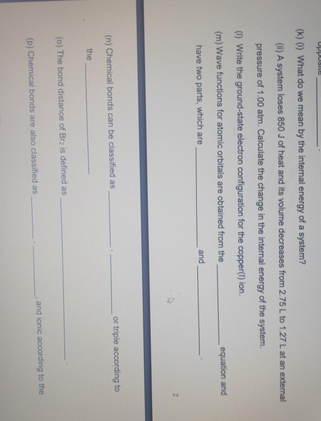  UPPUSILE (k) () What do we mean by the internal energy