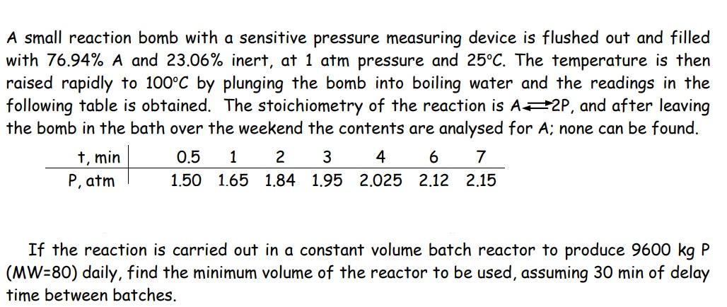 A small reaction bomb with a sensitive pressure measuring device is