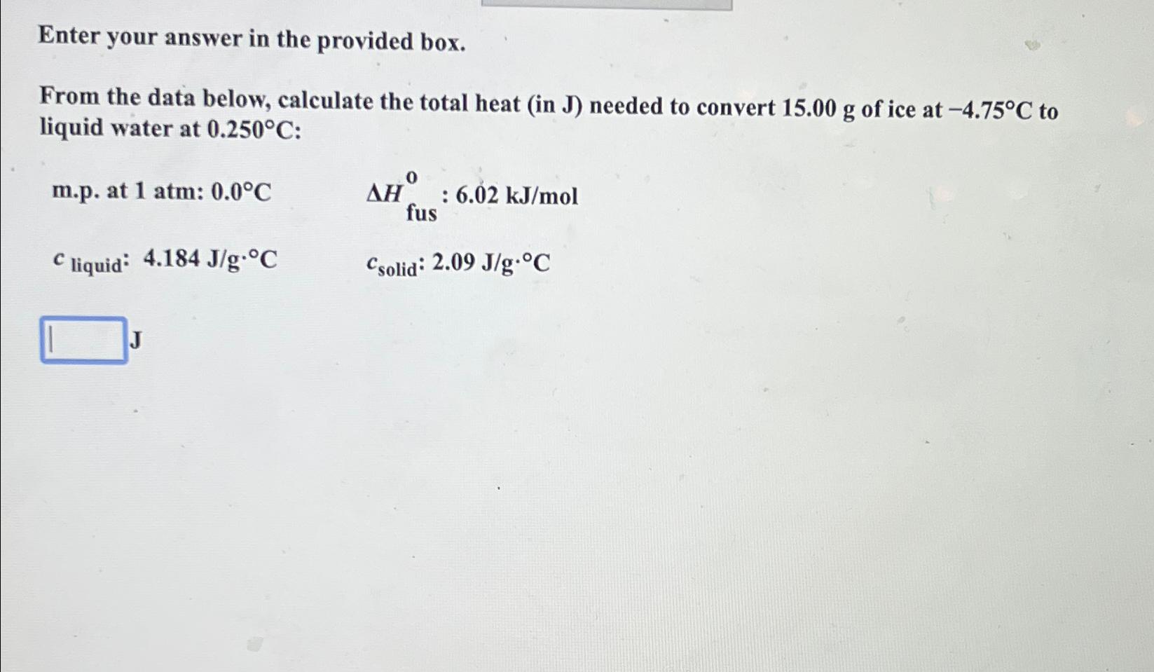  Enter your answer in the provided box. From the data below,