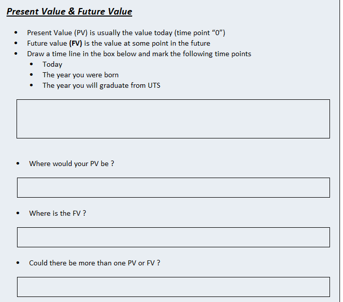 Present Value \& Future Value - Present Value (PV) is usually