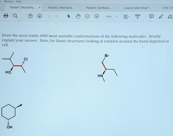 Window Help Packet1 Reactivity Packet2 Mechanis Packet3 Synthesis Course Add Drop