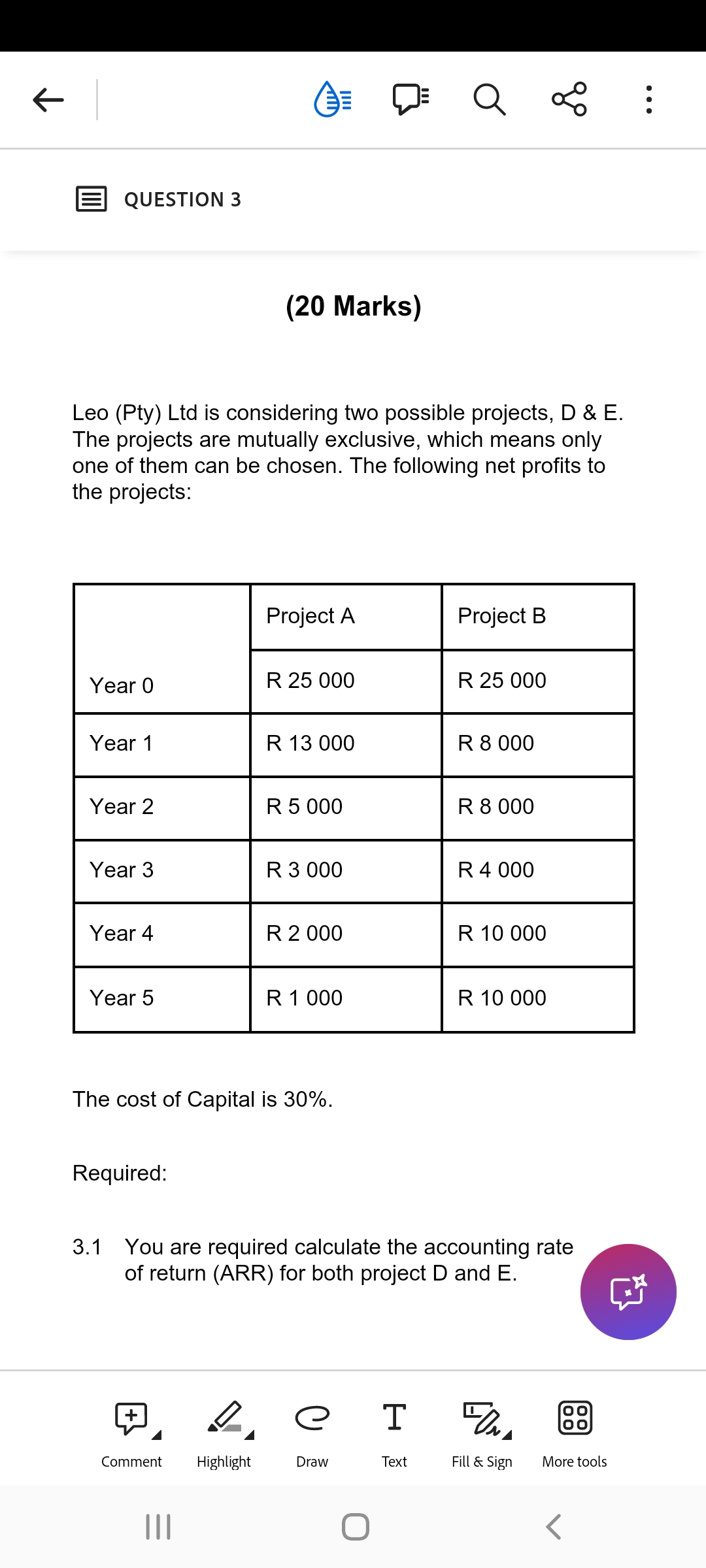  QUESTION 3 (20 Marks) Leo (Pty) Ltd is considering two possible