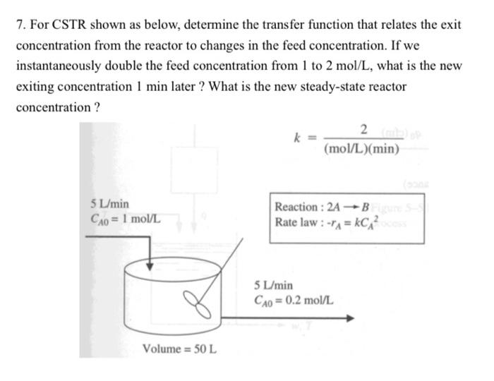  7. For CSTR shown as below, determine the transfer function that