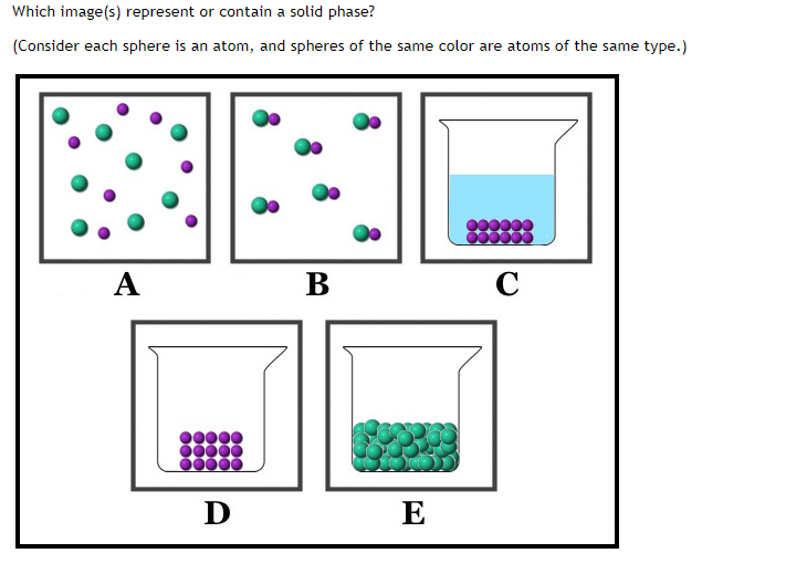 Which image(s) represent or contain a solid phase? (Consider each sphere