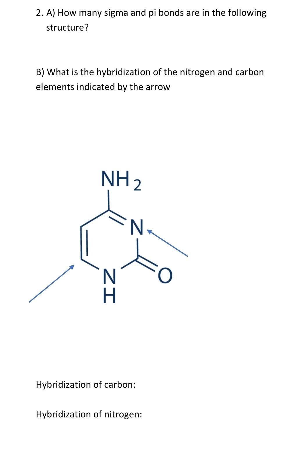  please need help 2. A) How many sigma and pi bonds
