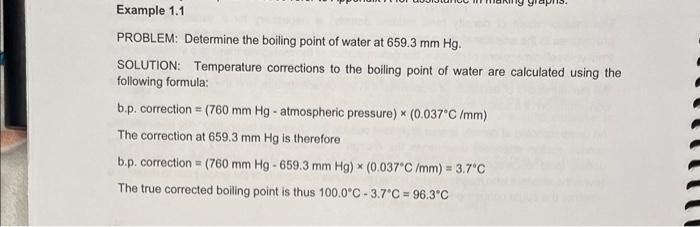 "Using Example 1.1 but with the current atmospheric pressure, determine the