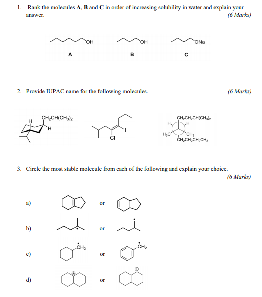 answer. OH B " , 1. Rank the molecules A, B