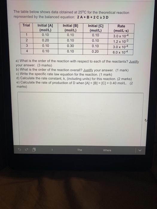  The table below shows data obtained at 25C for the theoretical