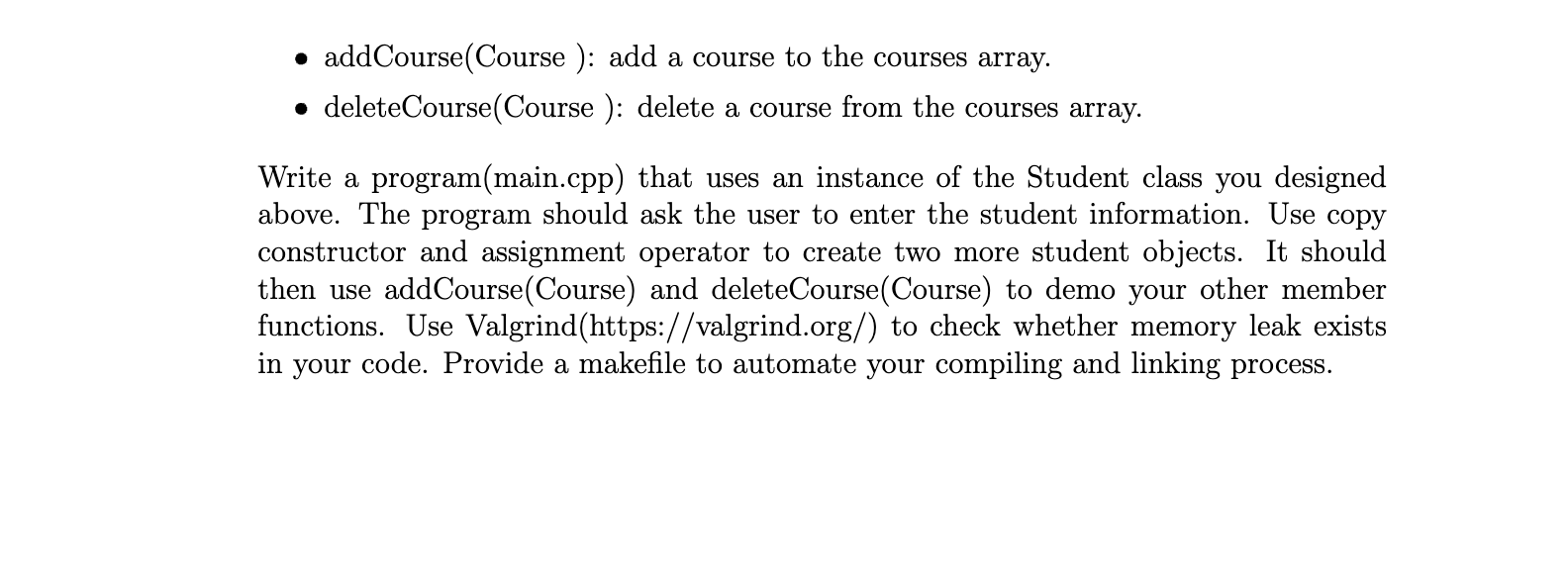 Design a class called Course. The class's purpose is to store the