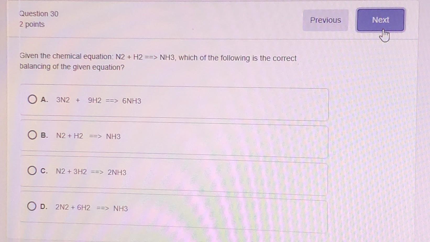 Oc. acid and base OD. hydrocarbon and oxygen Question 29 2 points