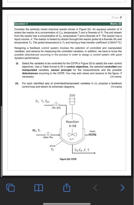  Page 5 Question 3 Marks 20 Consider the perfectly mixed chemical