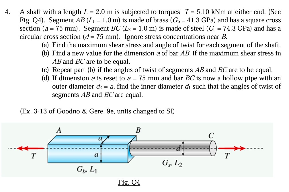  A shaft with a length L=2.0m is subjected to torques T=5.10kNm