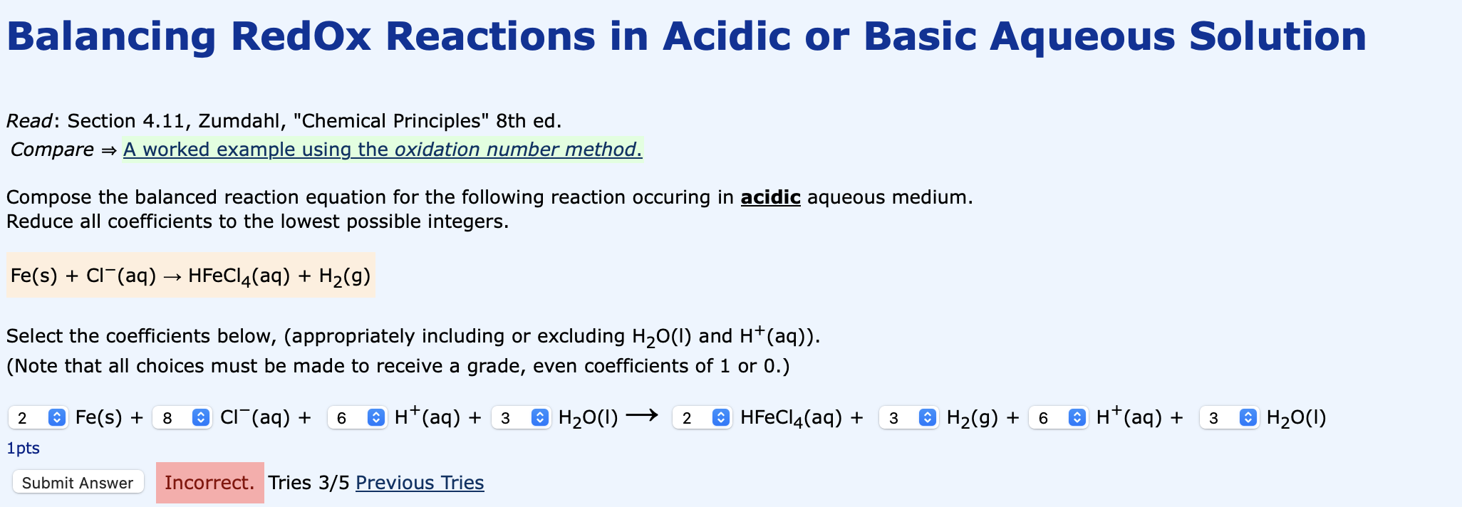  Balancing RedOx Reactions in Acidic or Basic Aqueous Solution Read: Section