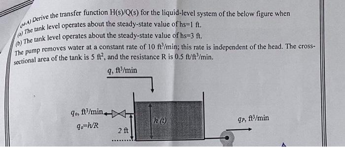  WA) Derive the transfer function H(S)/Q(s) for the liquid-level system of