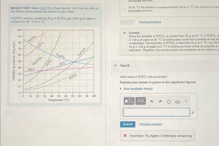 please answer part B precipitato will form At 35 the solution is