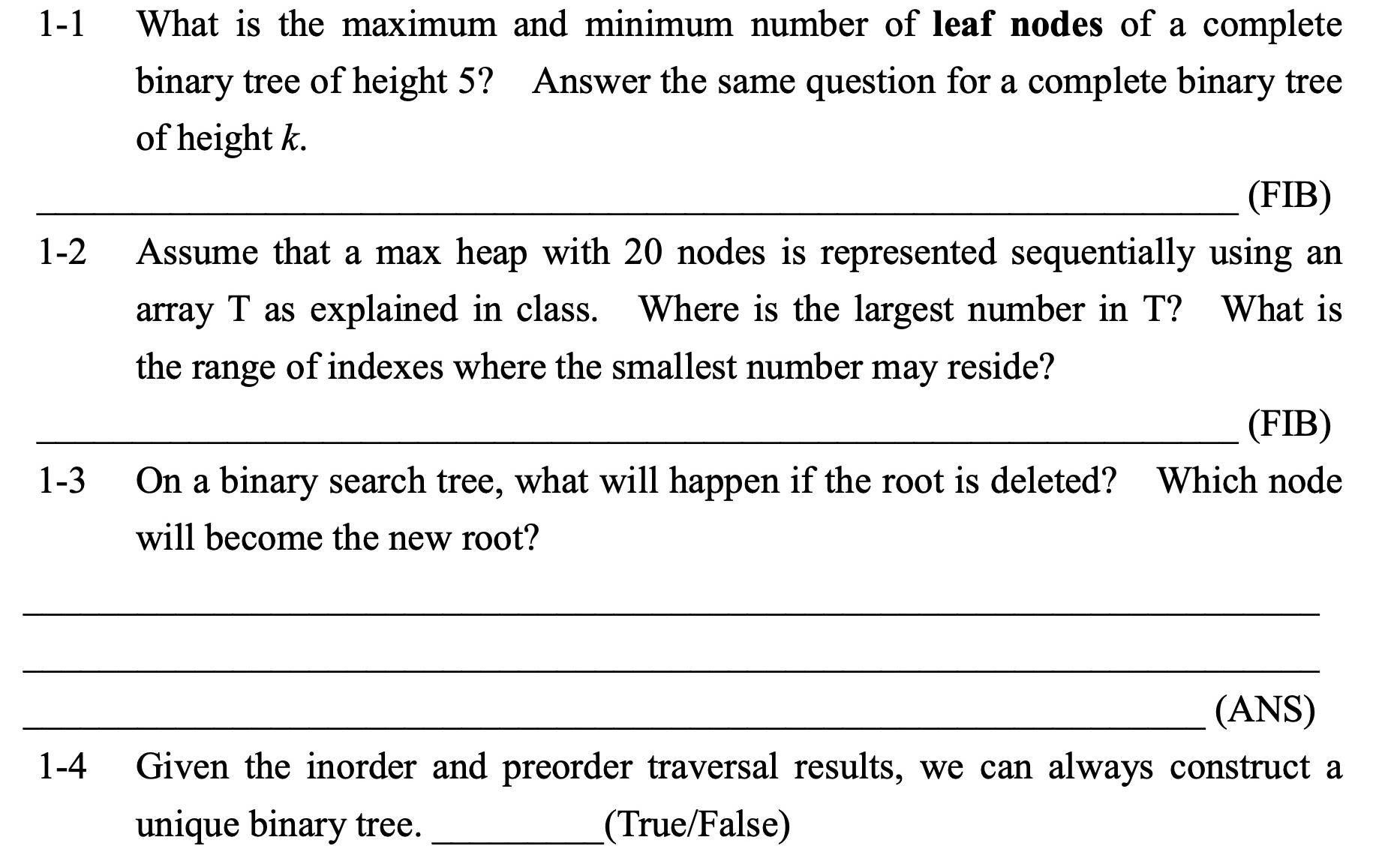  1-1 What is the maximum and minimum number of leaf nodes