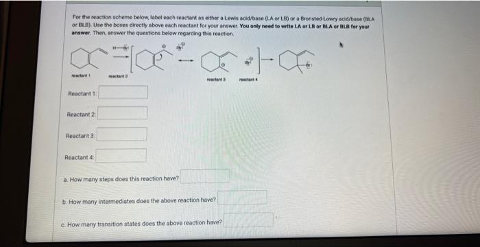  For the reaction scheme below, tabel each reactant as either a