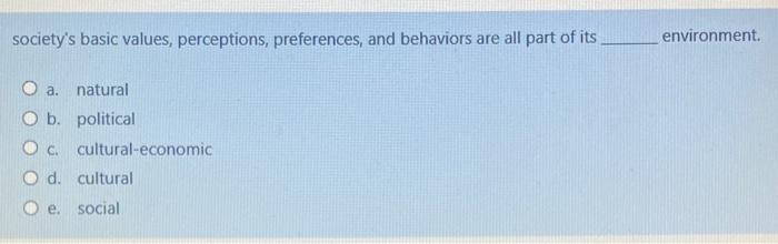  society's basic values, perceptions, preferences, and behaviors are all part of