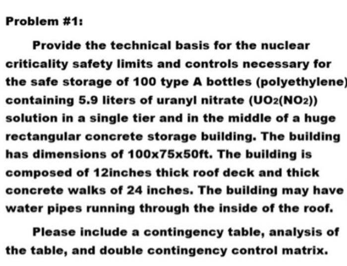  Problem #1: Provide the technical basis for the nuclear criticality safety