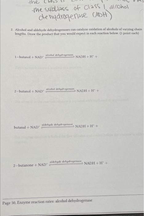enzyme reaction rates prelabhow do i answer question 2? the subllass of