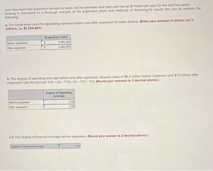 advance! Delsing Canning Company is considering an expansion of its facilities. Its