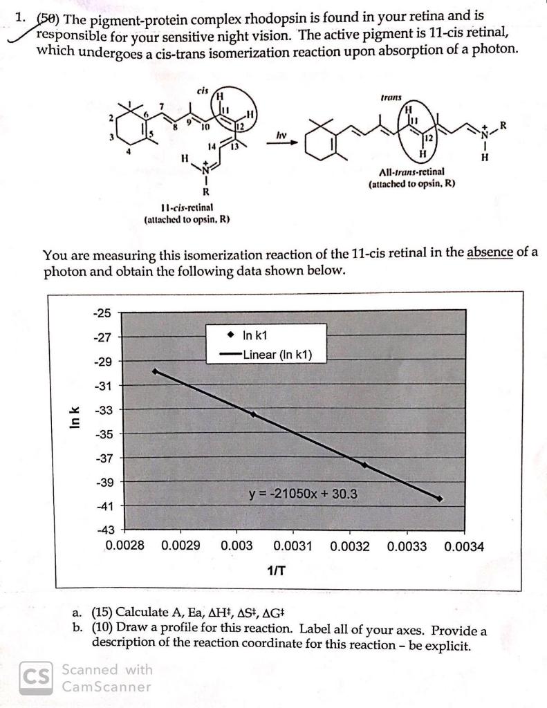  PLEASE ANSWER ONLY QUESTION G. 1. (50) The pigment-protein complex rhodopsin
