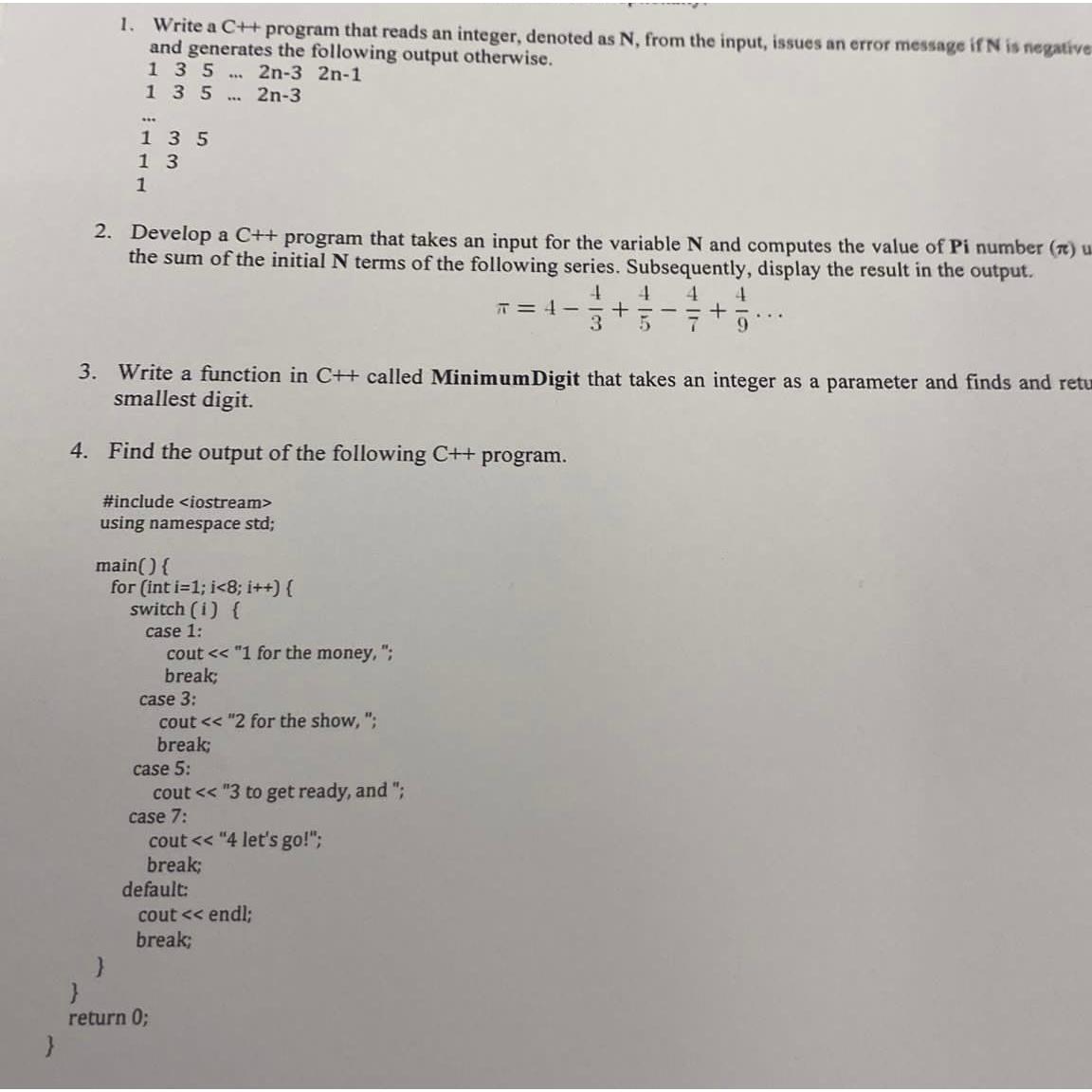 Write a C++ program that reads an integer, denoted as N,