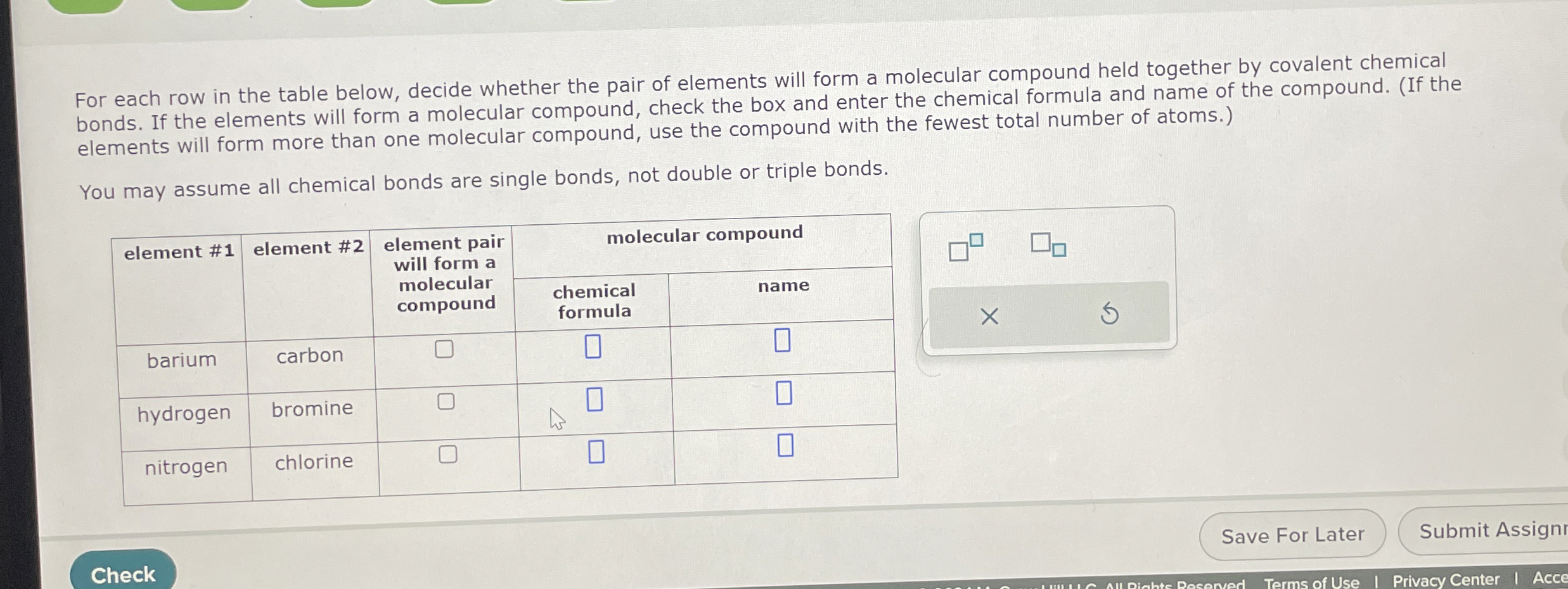  For each row in the table below, decide whether the pair