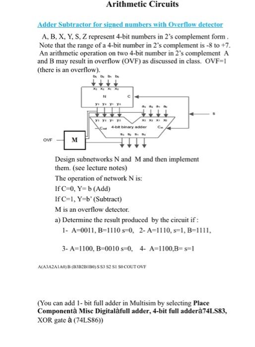  Arithmetic Circuits Adder Subtractor for signed numbers with Overflow detector A,
