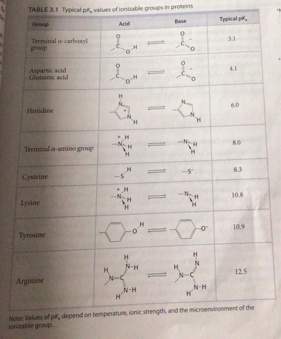 For the items listed in Table 3.1 (alpha amino, alpha carboxyl and