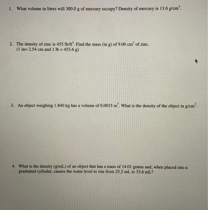 please include solution 1. What volume in liters will 300.0 g of