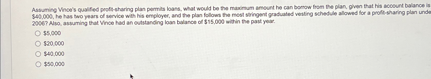  Assuming Vince's qualified profit-sharing plan permits loans, what would be the