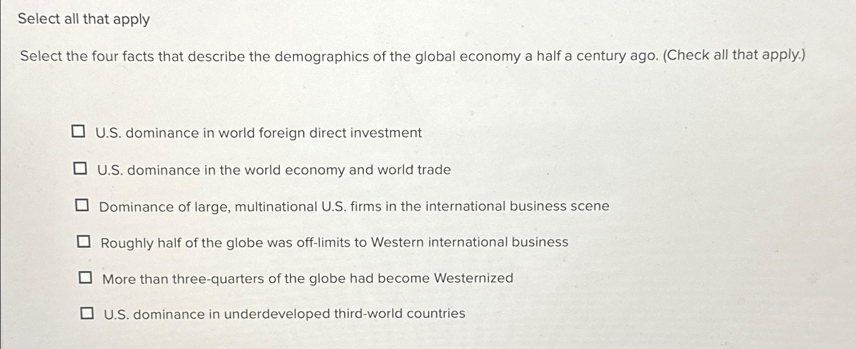  Select all that apply Select the four facts that describe the