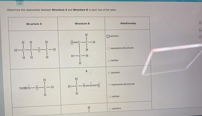  Determine the relationship between Structure A and Structure B in each