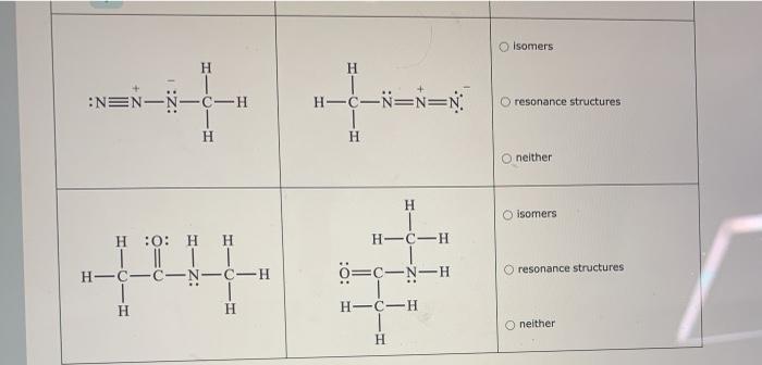 row of the table. Structure A Structure B Relationship H Isomers H