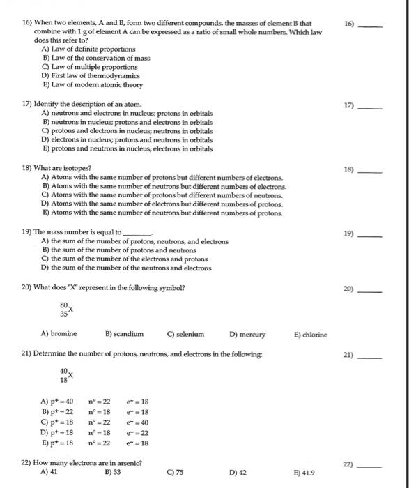  16) 17) ) 16) When two elements, A and B, form
