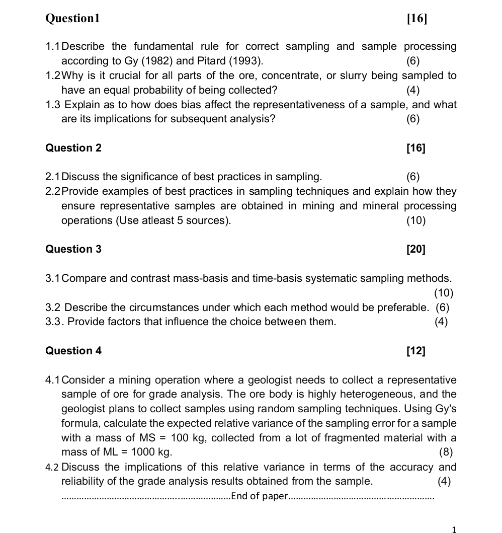  Question1 [16] 1.1 Describe the fundamental rule for correct sampling and