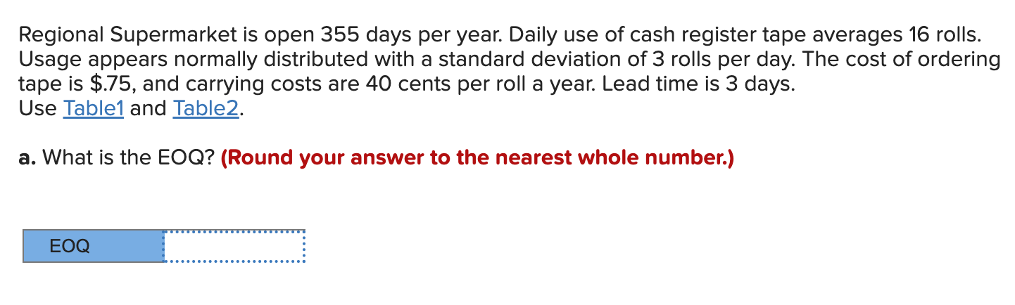 Please provide the answer to this problem. What is the EOQ? Regional