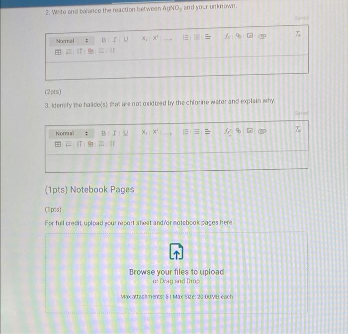 and reaction with Cl2 NaF NaCl NaBr Nal Unknown 2 Addition of