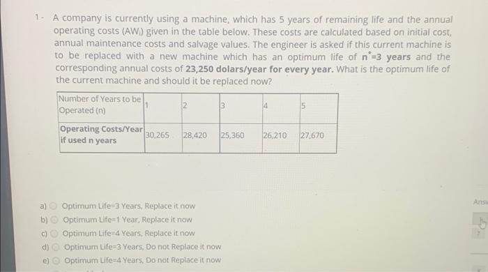 b 1- A company is currently using a machine, which has 5