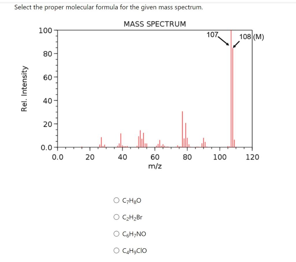 Select the proper molecular formula for the given mass spectrum. MASS