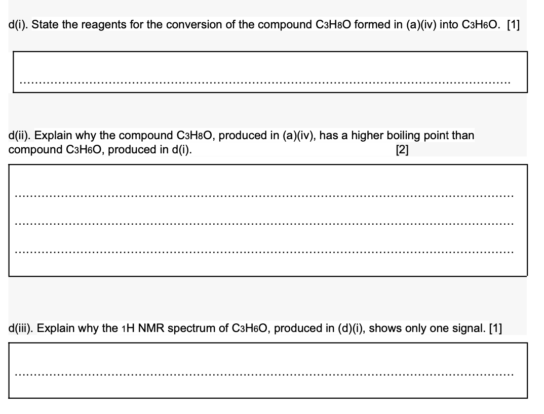 following shows some compounds which can be made from propene, C3H6. Propene