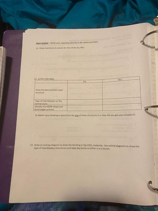 please answer questions Sher-Write your rendrectly in the spaces provided 11. Derence