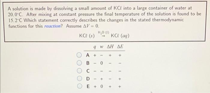  A solution is made by dissolving a small amount of KCl